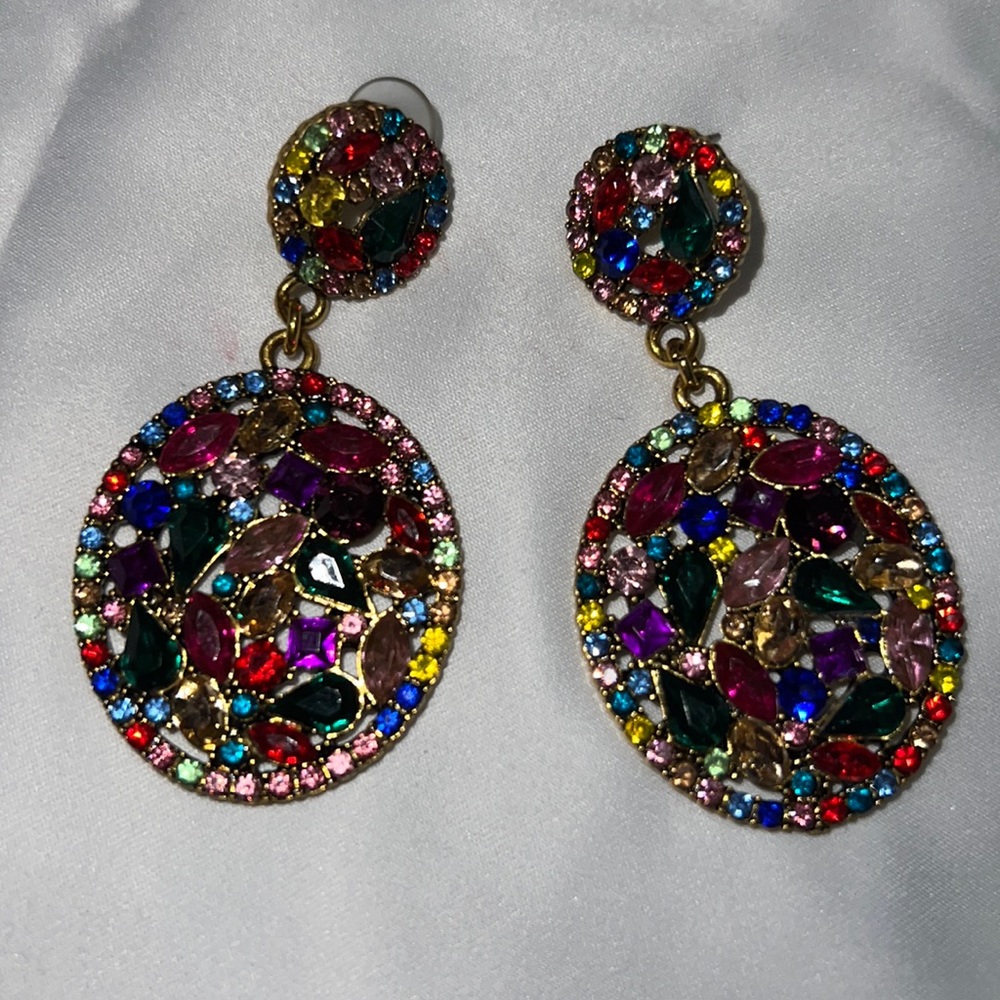 🎁🎀🌟Multi-colored Crystal Drop Dangle Earrings Sparkling Rhinestone Round